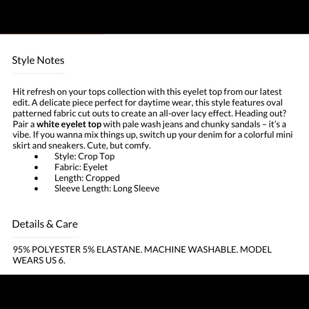 White Eyelet Puff Sleeve Detail Crop Top size 4 boho Y2K - Picture 5 of 5